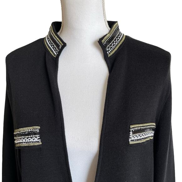 Chico's Cardigan Sweater Heidi Size L/XL Black Heidi Embellished Beaded Military - Picture 2 of 16
